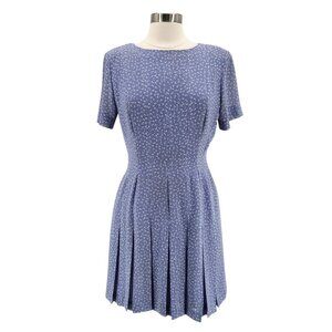 Vintage Stonebridge Floral Periwinkle Pleated Short A-Line Dress Womens 8
